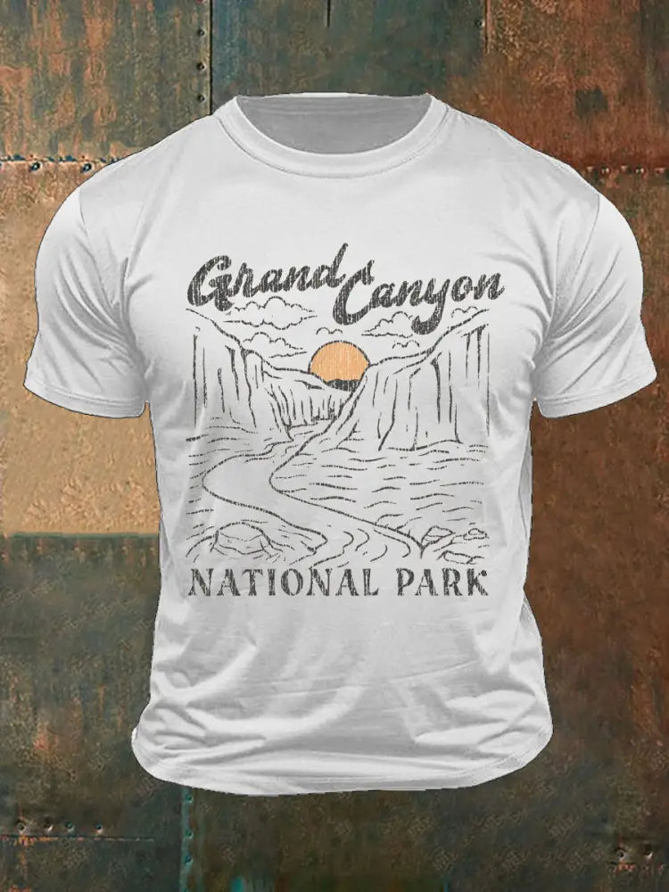 Men’s Moutains Hiking Lover Canyon Printed T-shirt White / S