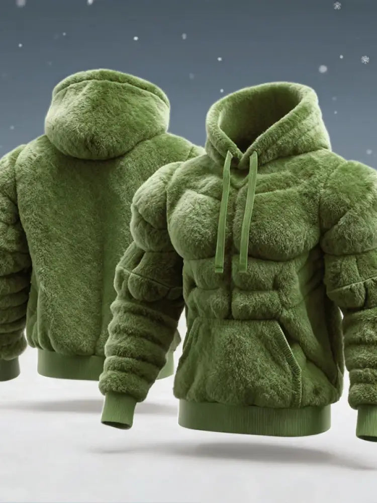 Men’s Muscle Art Flannel Warm Hoodie Green / S