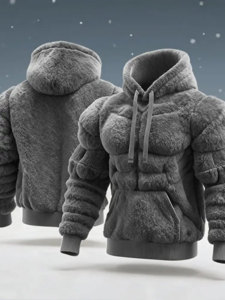 Men’s Muscle Art Flannel Warm Hoodie Grey / S