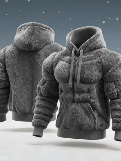 Men’s Muscle Art Flannel Warm Hoodie Grey / S