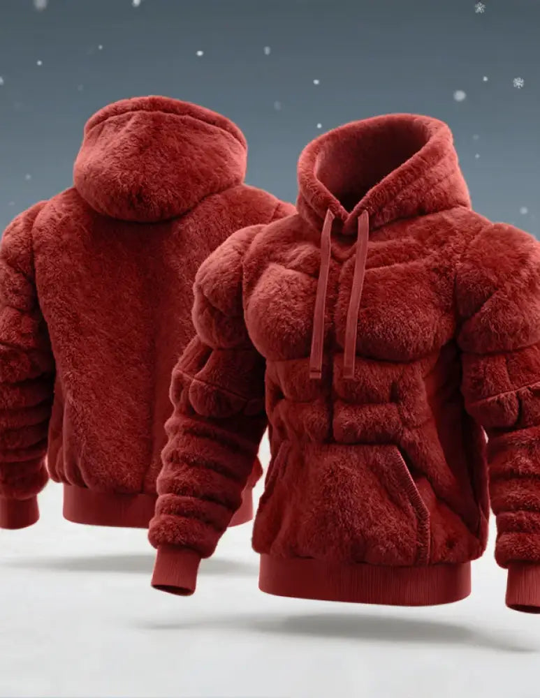 Men’s Muscle Art Flannel Warm Hoodie Red / S