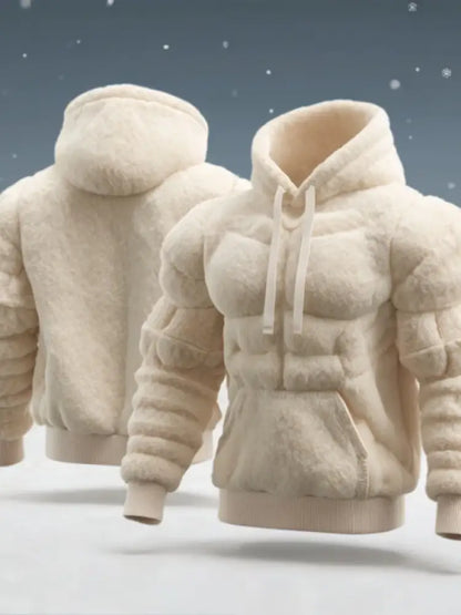 Men’s Muscle Art Flannel Warm Hoodie White / S