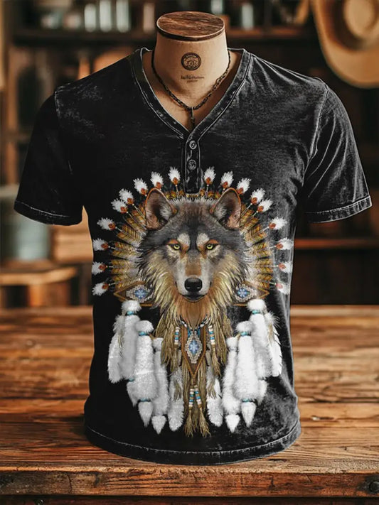 Men’s Native American wolf t-shirt Black / S