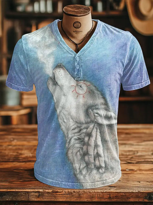 Men’s Native American wolf t-shirt Sky Blue / S