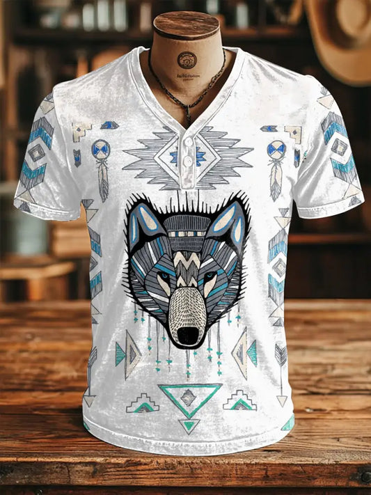 Men’s Native American wolf t-shirt White / S