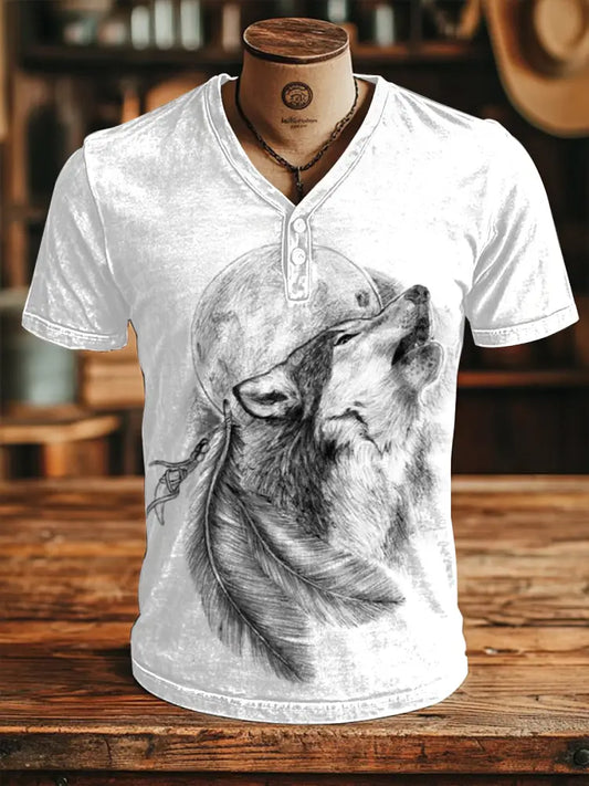 Men’s Native American wolf t-shirt White / S