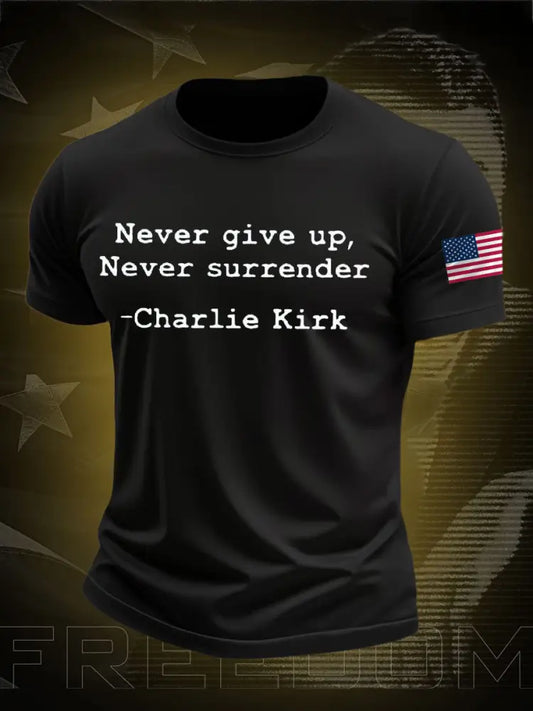 Men’s Never Surrender Freedom True Patriot Printed T-shirt Black / S