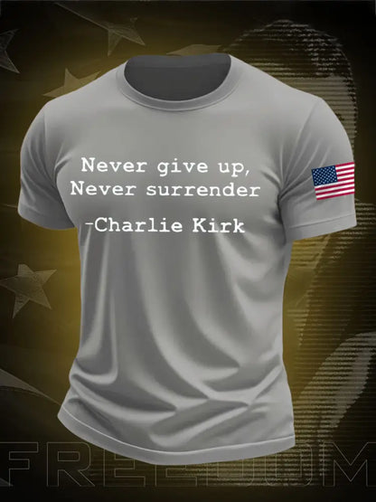 Men’s Never Surrender Freedom True Patriot Printed T-shirt Light Gray / S