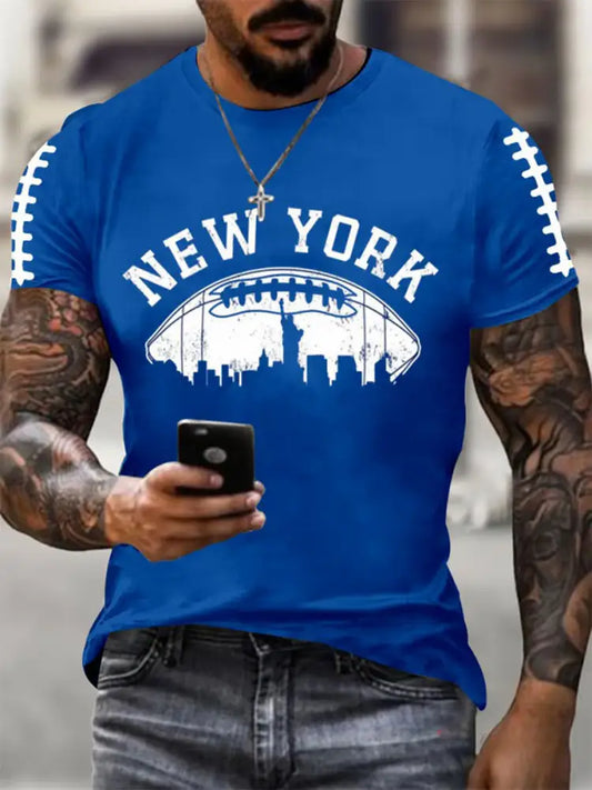 Men’s New York Football Short Sleeves T shirt Blue / S