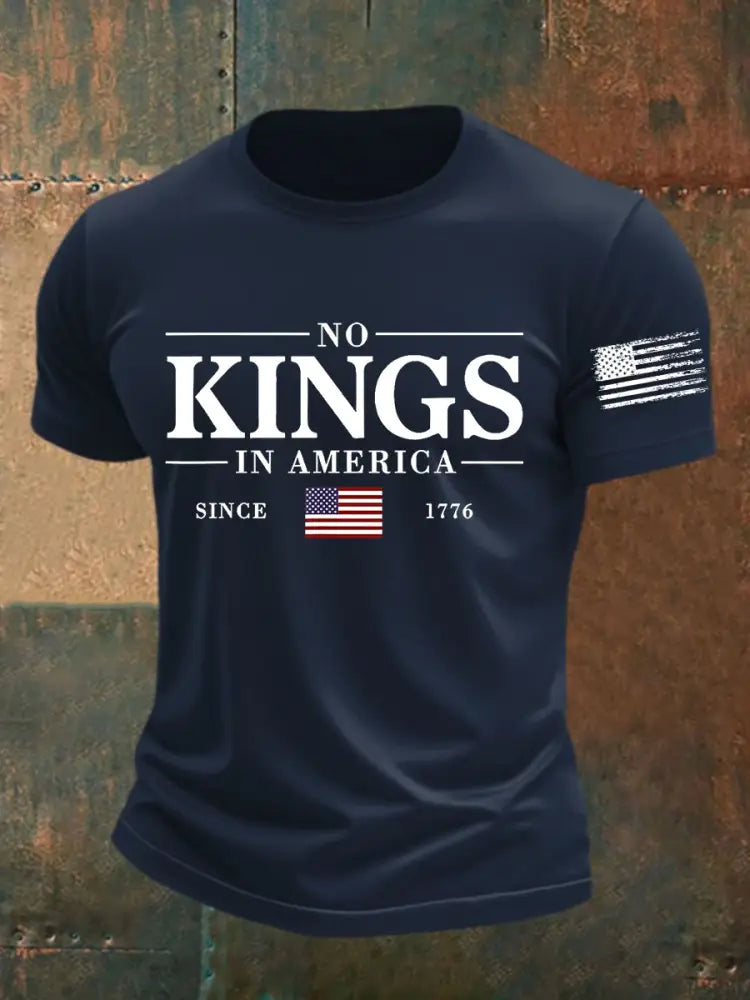 Men’s No Kings In America Resist Trump Protest Patriotic T-shirt Navy Blue / S