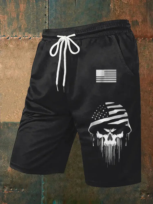 Men’s Patriotic USA Soldier Skull Shorts Black / S