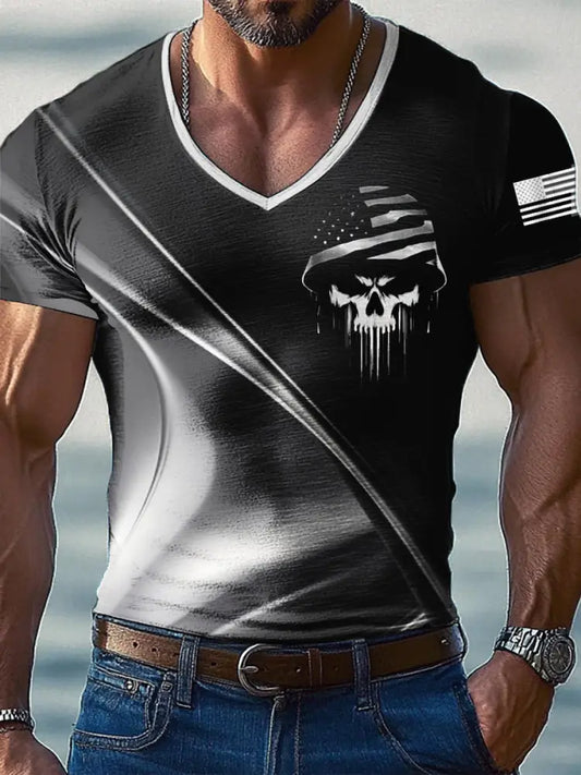 Men’s Patriotic USA Soldier Skull T-shirt Black / S