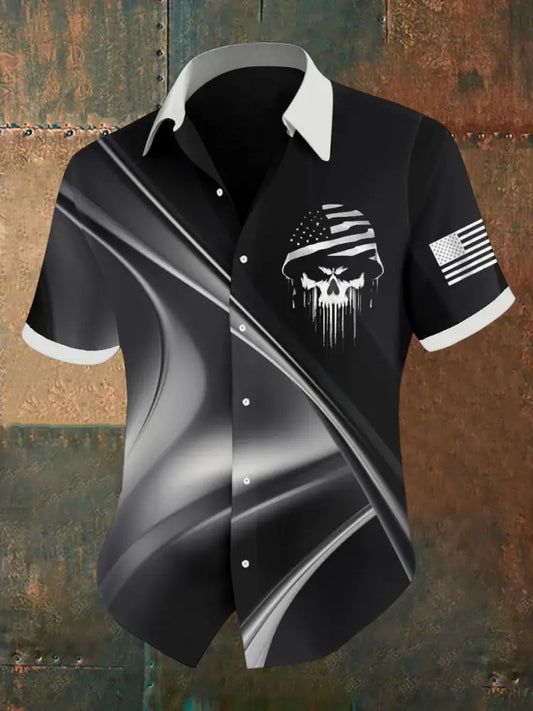 Men’s Patriotic USA Soldier Skull T-shirt Black / S