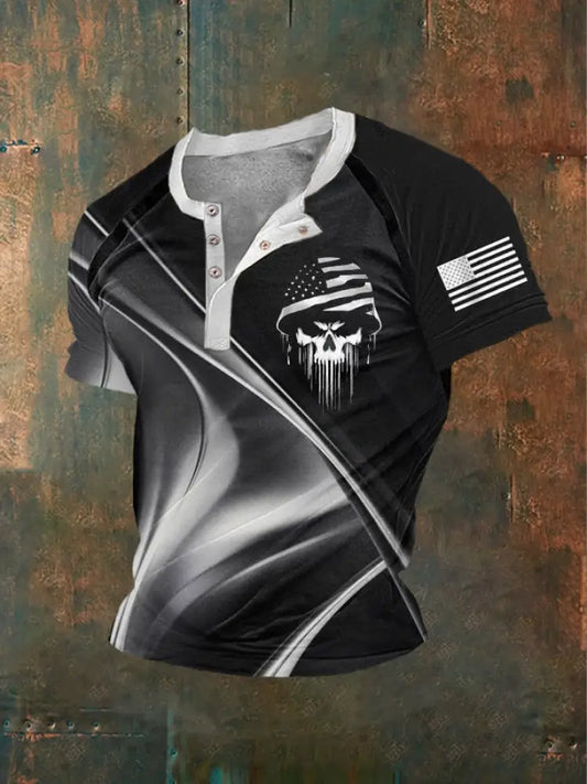 Men’s Patriotic USA Soldier Skull T-shirt Black / S