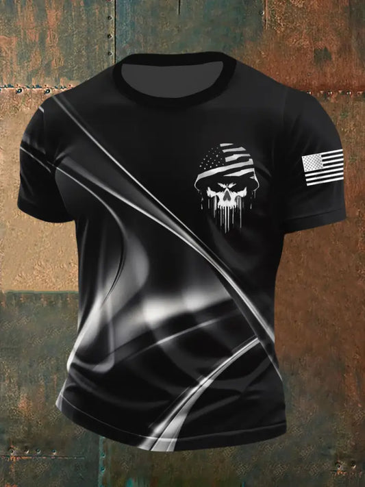 Men’s Patriotic USA Soldier Skull T-shirt Black / S