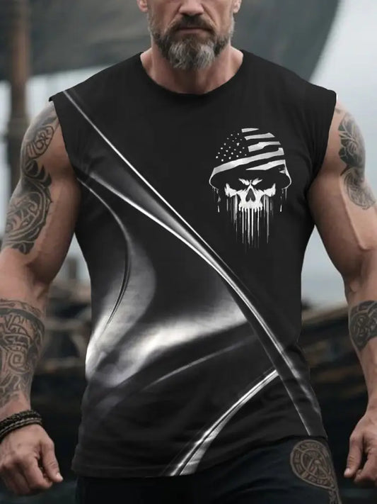 Men’s Patriotic USA Soldier Skull Vests Black / S