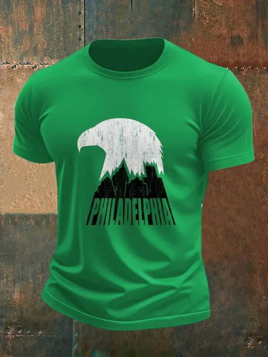 Men’s Philadelphia Eagles Printed Vintage Fashion Loose Short Sleeve T-Shirt Green / S