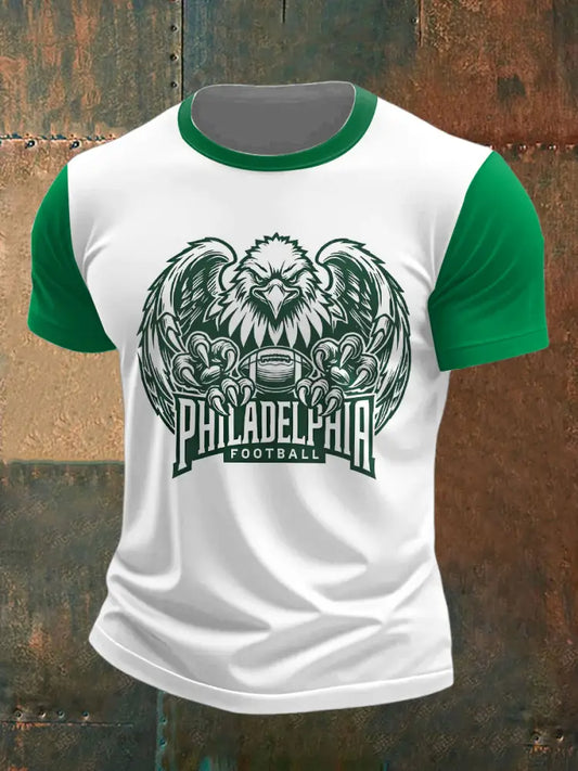 Men’s Philadelphia Eagles Printed Vintage Fashion Loose Short Sleeve T-Shirt White-Green / S