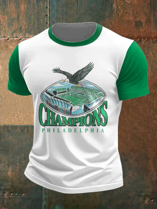 Men’s Philadelphia Eagles Printed Vintage Fashion Loose Short Sleeve T-Shirt White-Green / S