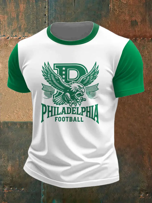 Men’s Philadelphia Eagles Printed Vintage Fashion Loose Short Sleeve T-Shirt White-Green / S