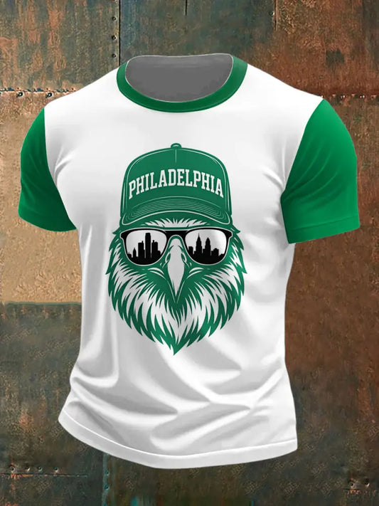 Men’s Philadelphia Eagles Printed Vintage Fashion Loose Short Sleeve T-Shirt White-Green / S