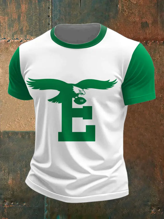 Men’s Philadelphia Eagles Printed Vintage Fashion Loose Short Sleeve T-Shirt White-Green / S
