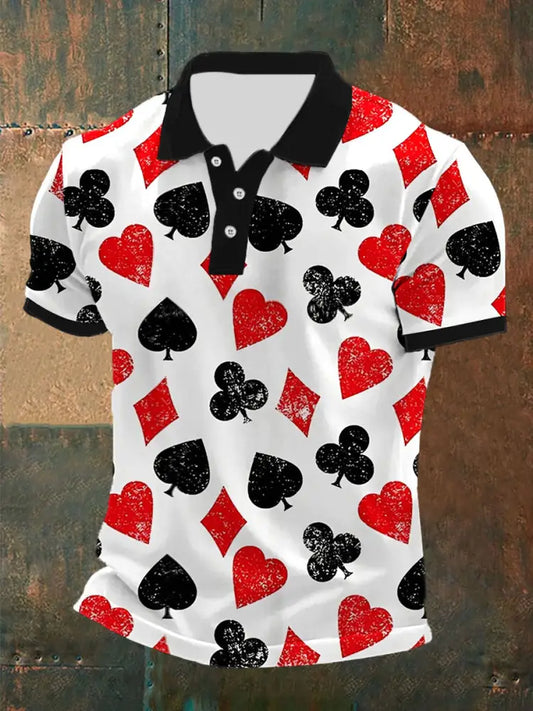 Men’s Poker Print Casual Top Black / S