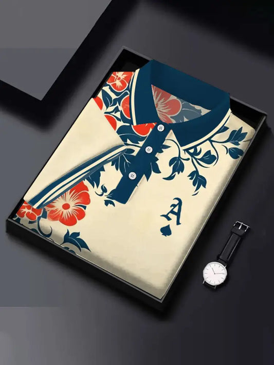 Men’s poker vintage floral Ace of Spades tops Navy Blue / S