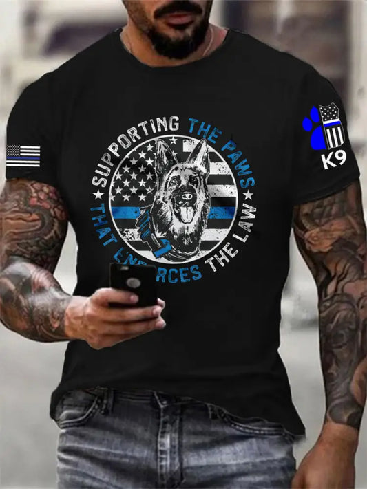 Men’s Police Dog Funny Supporting The Paws K9 Police Officer T-Shirt Black / S