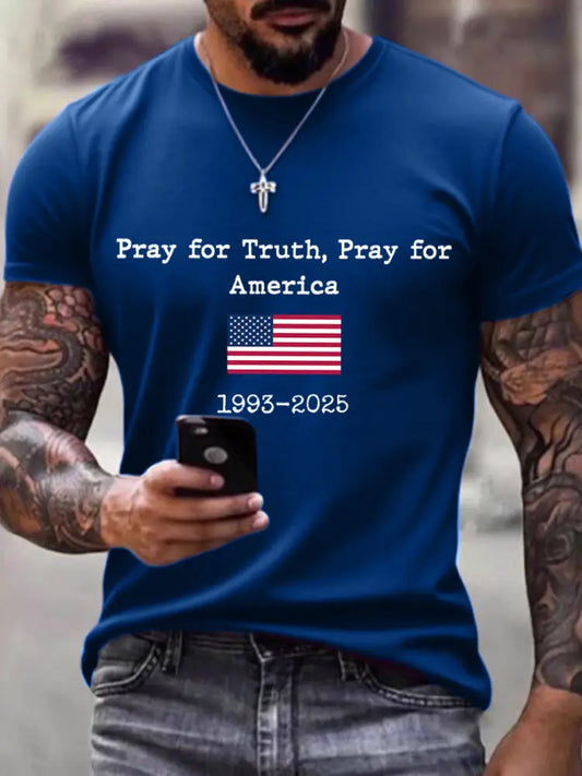 Men’s Pray For Truth Pray For America Print T-Shirt Blue / S