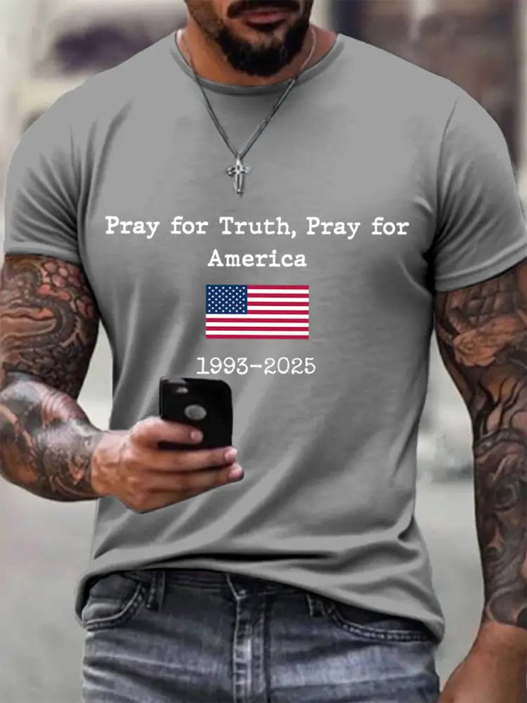 Men’s Pray For Truth Pray For America Print T-Shirt Gray / S