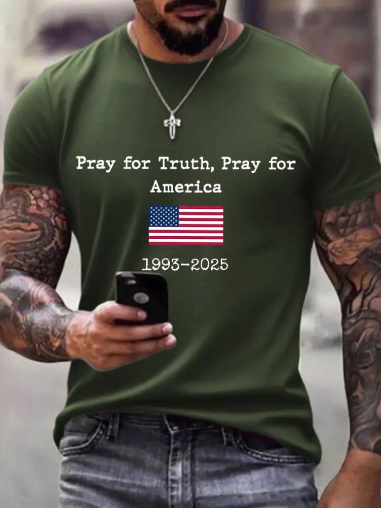 Men’s Pray For Truth Pray For America Print T-Shirt Green / S