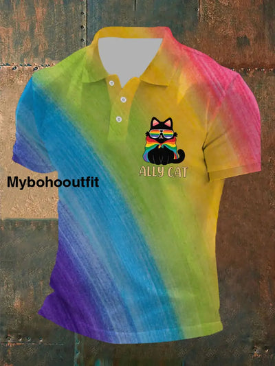 Men’s Pride Month Pride Ally Cat Polo Shirts Colorful / S