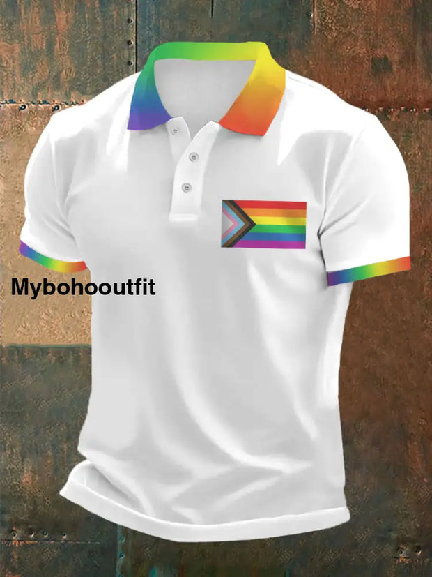 Men’s Pride Month Love Is Love Be Yourself Rainbow Print Casual Polo White / S
