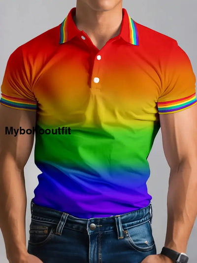 Men’s Pride Month rainbow print polo shirts Rainbow Colors / S