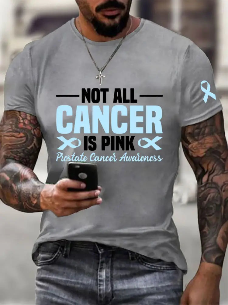 Men’s Prostate Cancer Awareness Print Casual T Shirt Light Gray / S