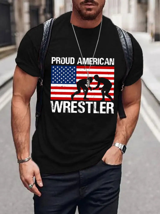 Men’s proud American Wrestler T-shirts Black / S