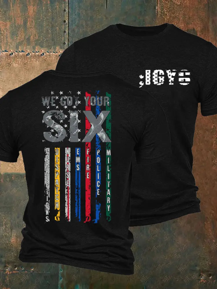 Men’s PTSD Awareness Veteran I Got You Six Printed T-Shirt Black / S