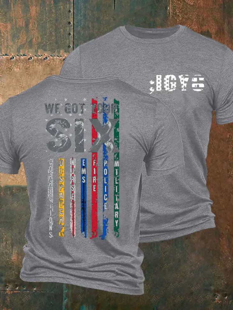 Men’s PTSD Awareness Veteran I Got You Six Printed T-Shirt Light Gray / S