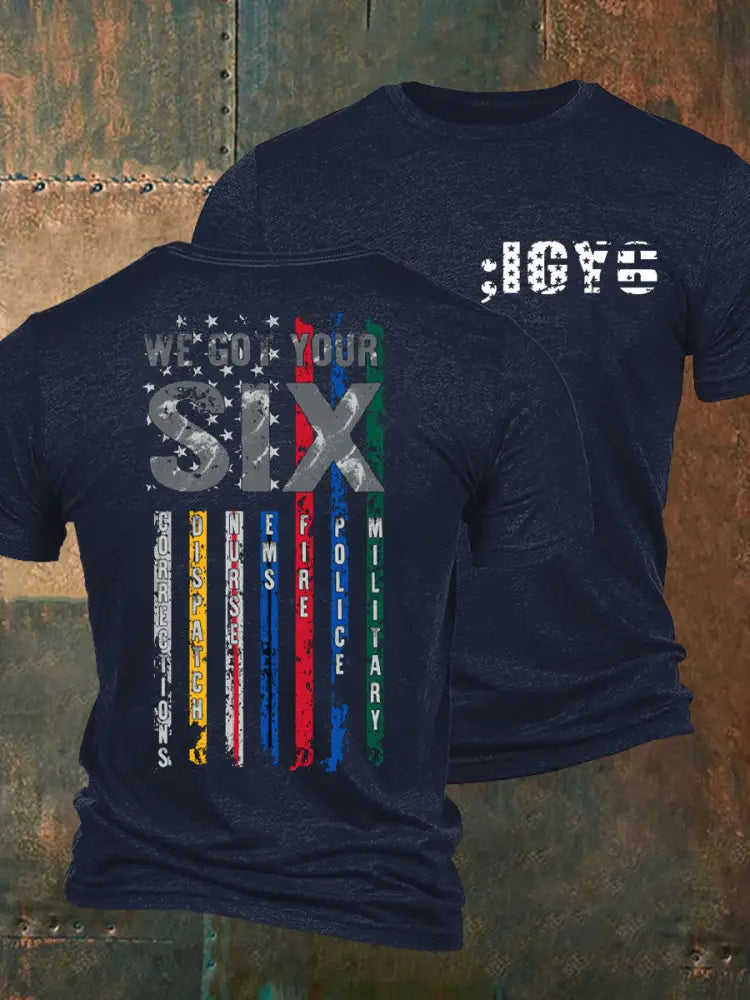 Men’s PTSD Awareness Veteran I Got You Six Printed T-Shirt Navy Blue / S