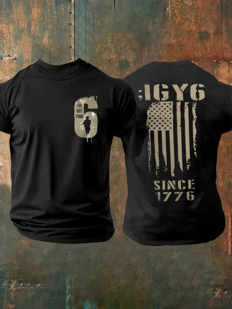 Men’s PTSD Awareness Veteran I Got Your Six Printed T-shirt Black / S