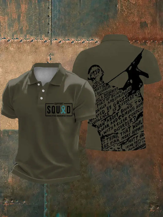 Men’s PTSD Awareness Veteran Printed Casual Tops Army Green / S