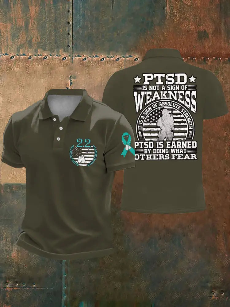 Men’s PTSD Awareness Veteran Printed Casual Tops Army Green / S
