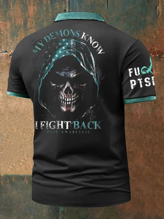 Men’s PTSD Awareness Veteran Printed Casual Tops Black / S