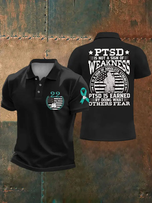 Men’s PTSD Awareness Veteran Printed Casual Tops Black / S