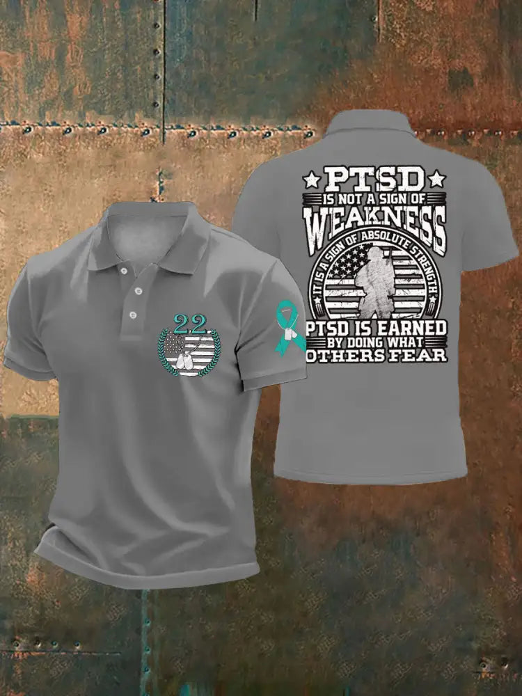 Men’s PTSD Awareness Veteran Printed Casual Tops Light Gray / S