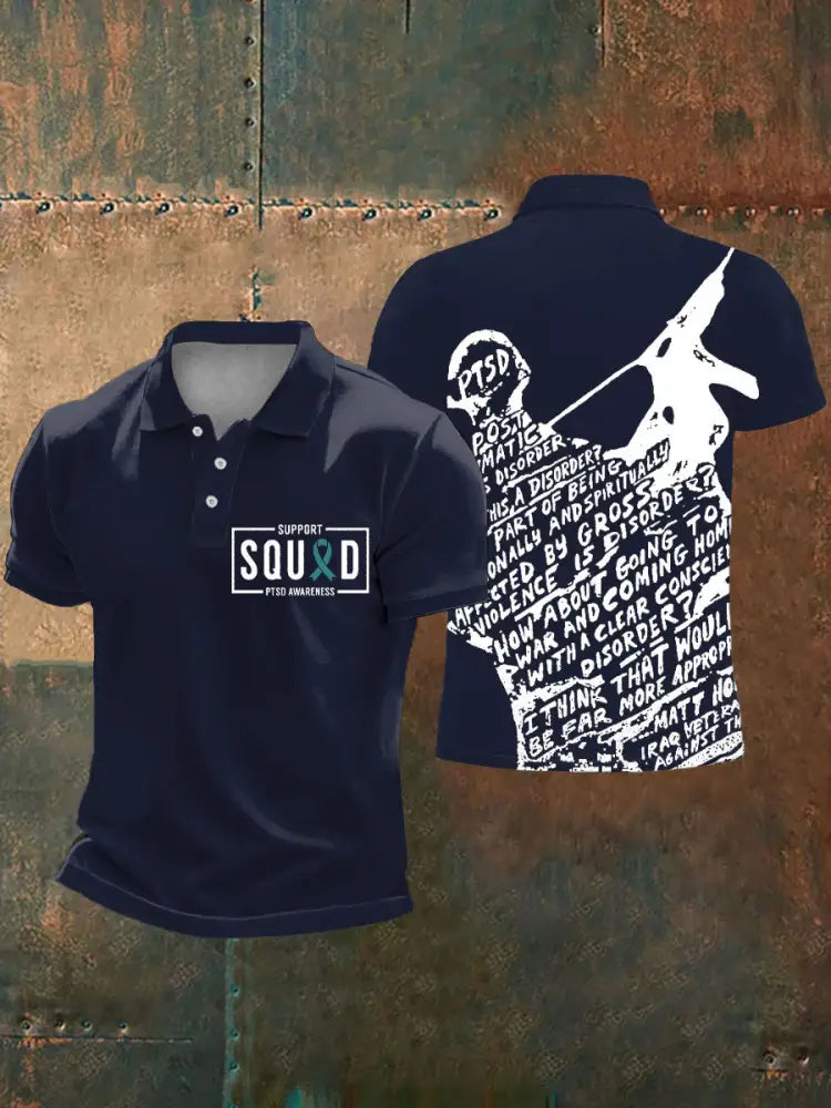 Men’s PTSD Awareness Veteran Printed Casual Tops Navy Blue / S