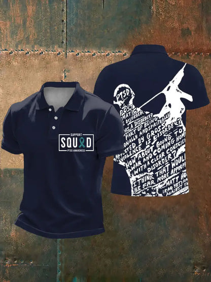 Men’s PTSD Awareness Veteran Printed Casual Tops Navy Blue / S