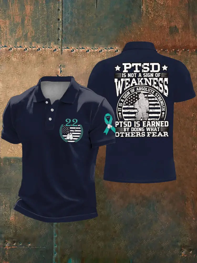 Men’s PTSD Awareness Veteran Printed Casual Tops Navy Blue / S