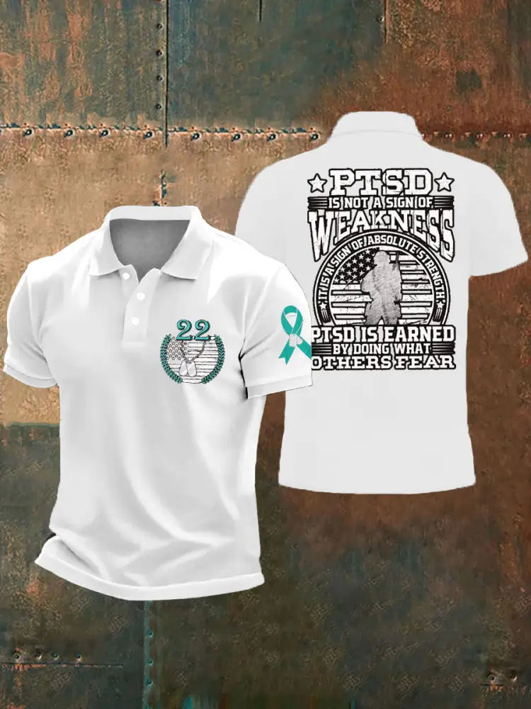 Men’s PTSD Awareness Veteran Printed Casual Tops White / S